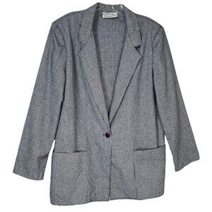 Vintage ILGWU Navy & White Houndstooth Blazer Women's Size‎  XL  Union Made USA